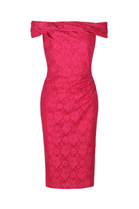 Cerise Pink Lace Bardot Wiggle Pencil Dress - Pretty Kitty Fashion
