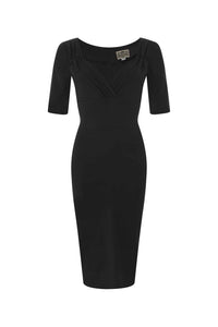 Collectif Black Half Sleeve Sweetheart Neckline Wiggle Pencil Dress - Pretty Kitty Fashion