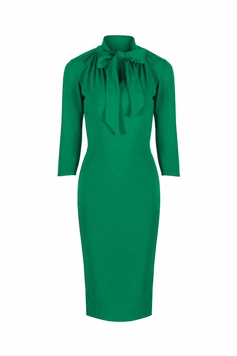 Green tie neck dress top