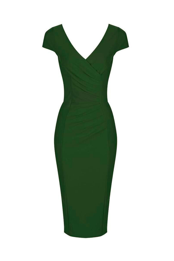 Emerald Green Cap Sleeve Crossover Top Bodycon Wiggle Pencil Dress ...