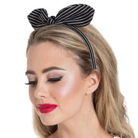 Black And White Stripe Bow Headband - Pretty Kitty Fashion
