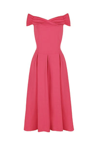 Rose Pink Crossover Vintage Bardot 50s Swing Dress - Pretty Kitty Fashion