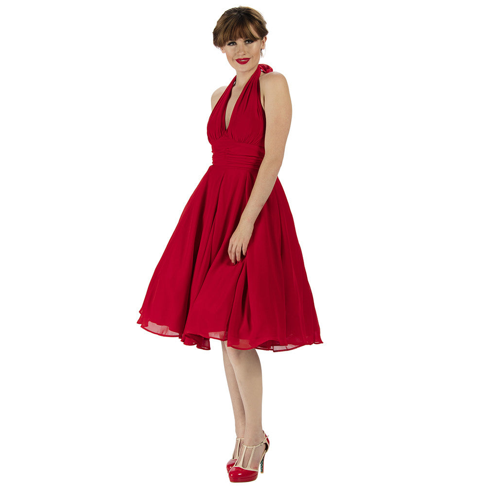 Red Chiffon Vintage Marilyn Monroe Style 50s Swing Dress - Pretty Kitty Fashion