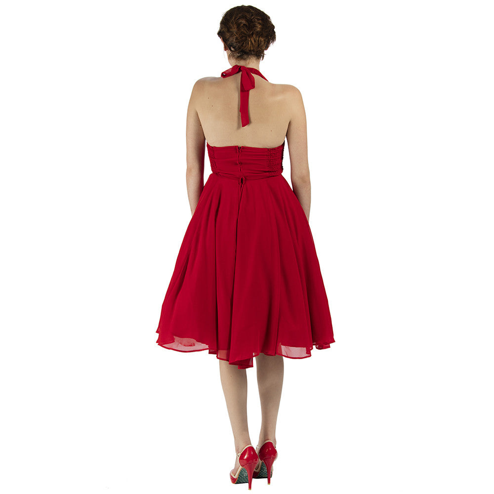 Red Chiffon Vintage Marilyn Monroe Style 50s Swing Dress - Pretty Kitty Fashion