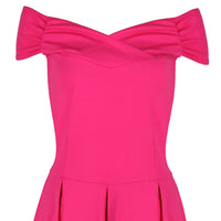 Hot Pink Crossover Bardot 50s Swing Dress - Pretty Kitty Fashion
