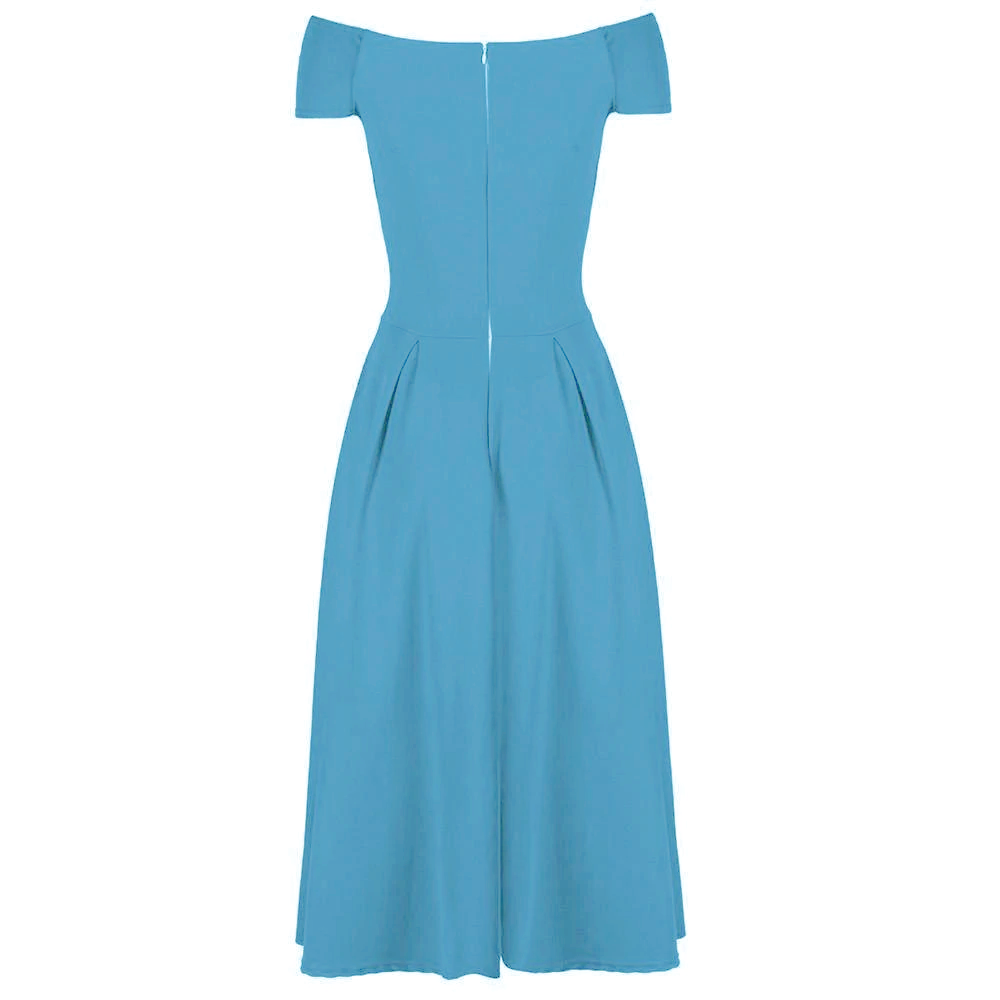 Mid Blue Crossover Vintage Bardot 50s Swing Dress