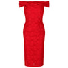 Red Lace Bardot Wiggle Pencil Dress - Pretty Kitty Fashion