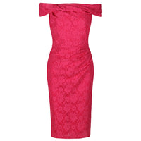 Cerise Pink Lace Bardot Wiggle Pencil Dress - Pretty Kitty Fashion