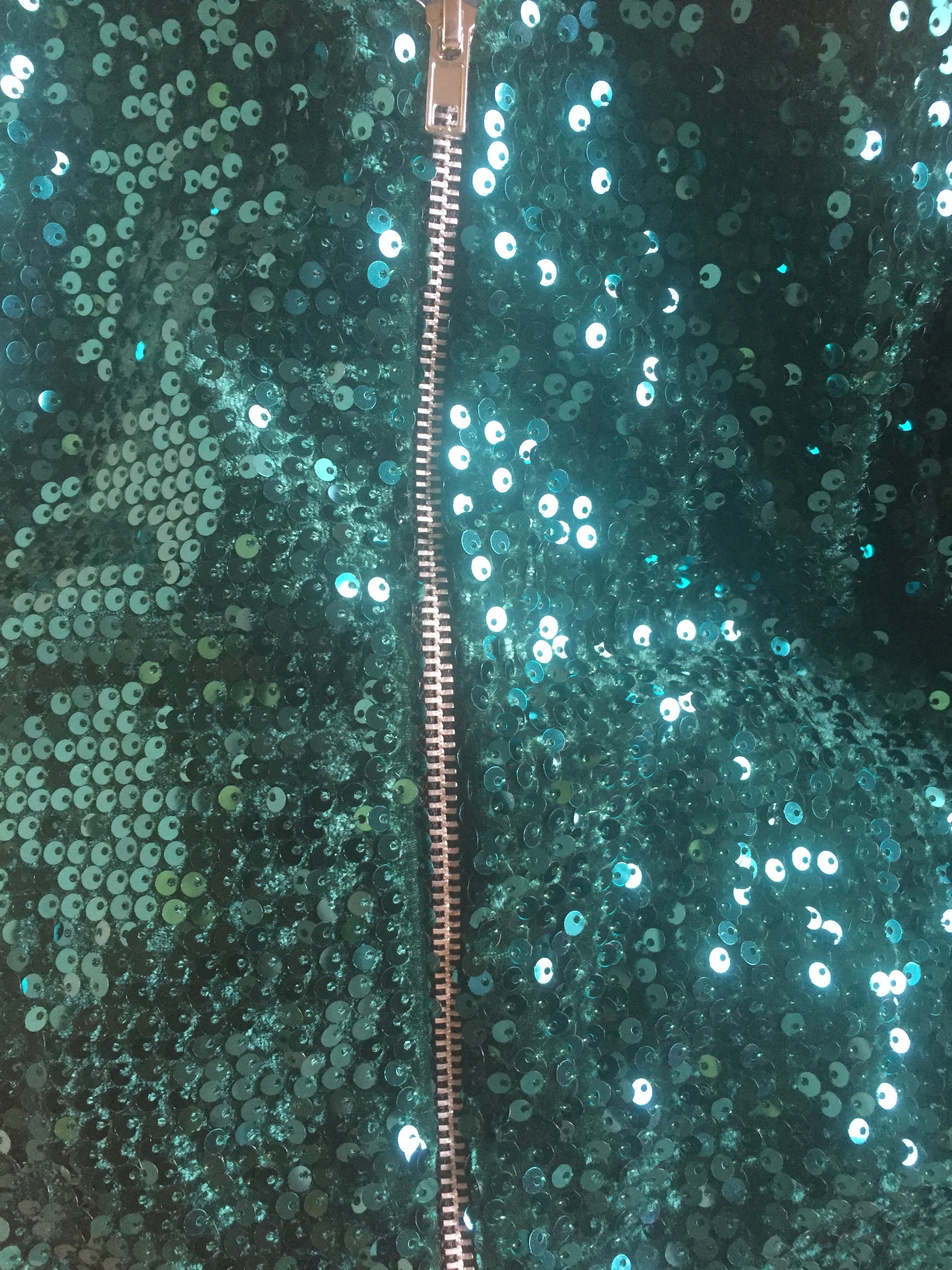Emerald Green 3/4 Sleeve V Neck Velour Sequin Pencil Wiggle Party Dress