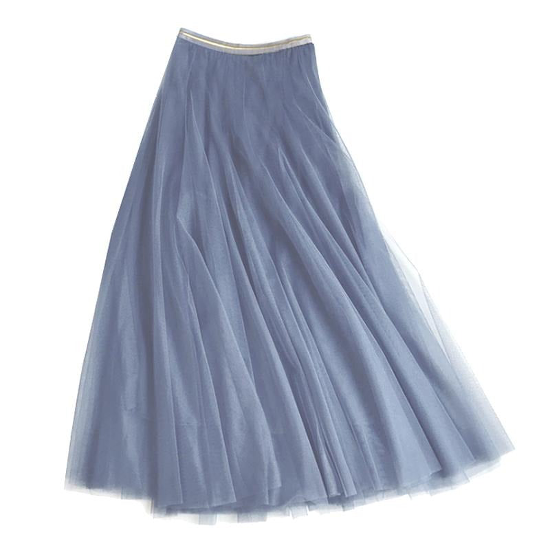 Denim Blue Tulle Layered Skirt