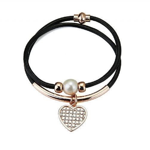 Leather Faux Pearl Crystal Bracelet - Pretty Kitty Fashion