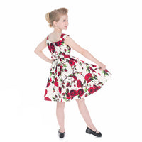 Little Kitty Girl's Cream White Red Rose Floral Party Dress - Pretty Kitty Fashion