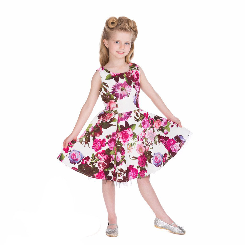 Little Kitty Girl's Cream White and Pink Floral Party Dress - Pretty Kitty Fashion