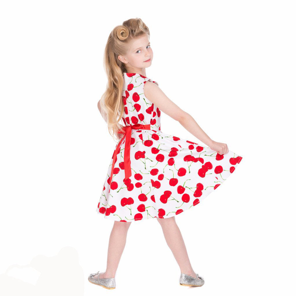 Little Kitty Girl's White Red Cherry Party Dress - Pretty Kitty Fashion