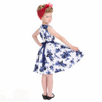 Little Kitty Girl's White and Blue Floral Party Dress - Pretty Kitty Fashion