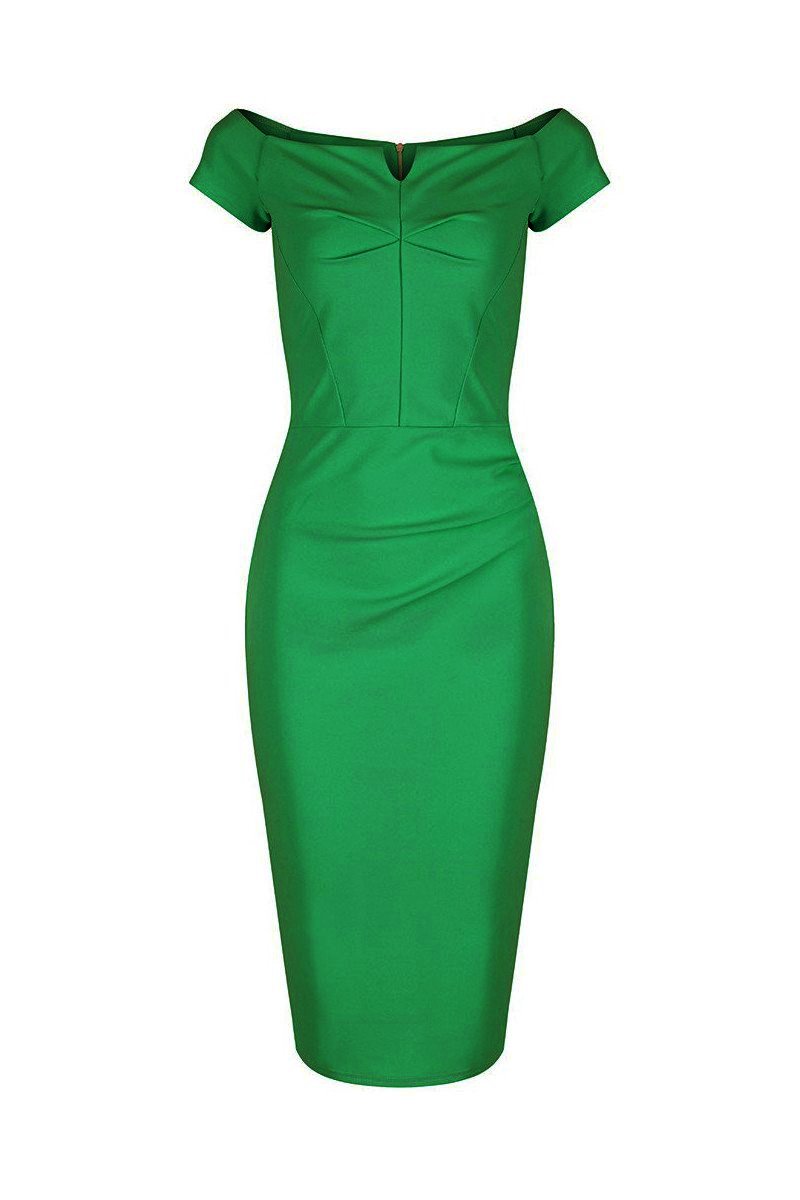 Emerald Green Notch Neck Cap Sleeve Bodycon Pencil Dress - Pretty Kitty Fashion