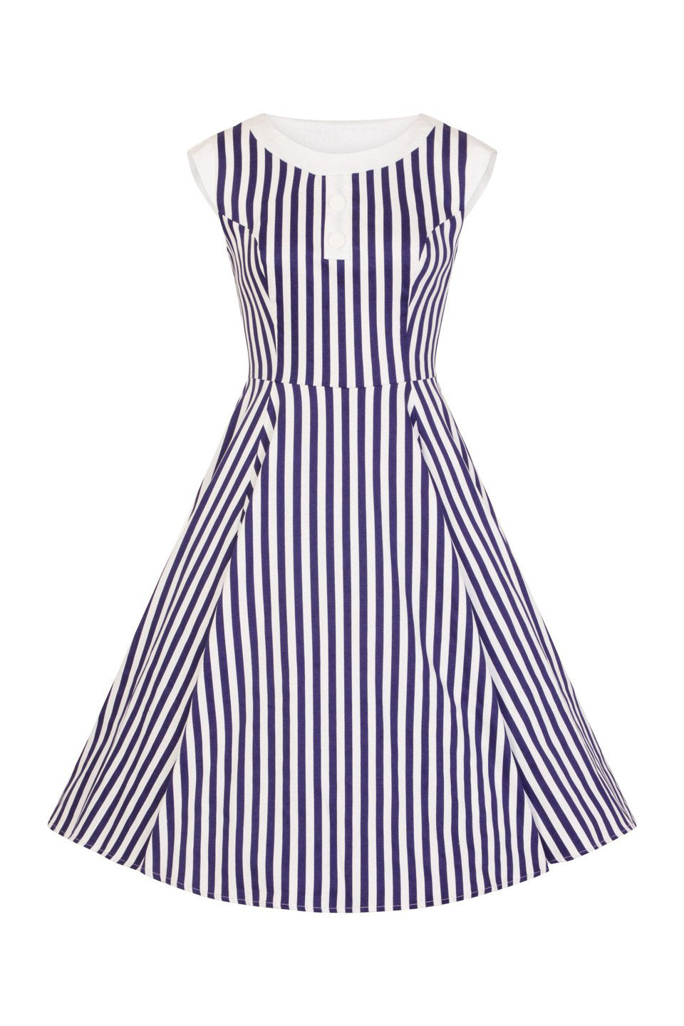 Navy Blue and White Striped Sleeveless Rockabilly 50s Swing Dress - Pretty Kitty Fashion