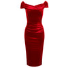 Red Velour Cap Sleeve Crossover Top Bardot Wiggle Dress - Pretty Kitty Fashion