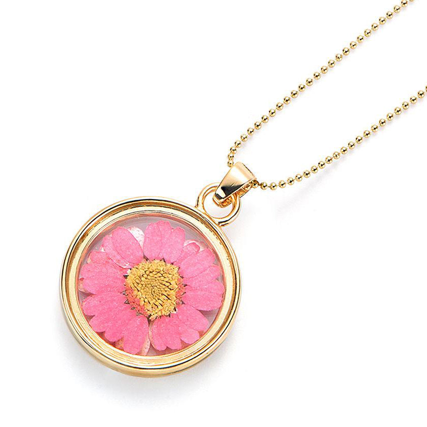 Pink Daisy Crystal Pendant Necklace - Pretty Kitty Fashion