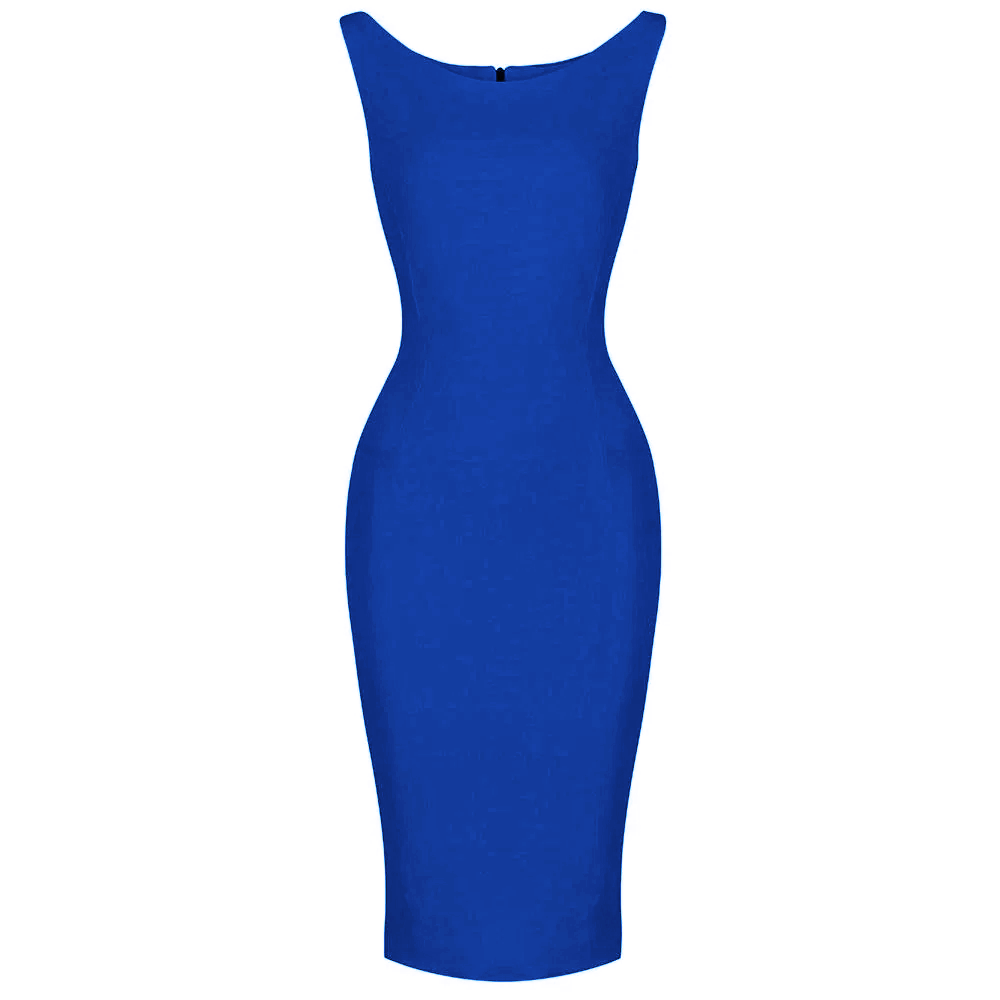 Royal Blue 40s Bodycon Sleeveless Hollywood Wiggle Dress