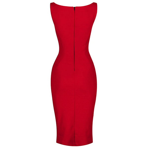 Red 40s Bodycon Sleeveless Hollywood Wiggle Dress - Pretty Kitty Fashion