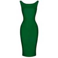 Forest Green 40s Bodycon Sleeveless Hollywood Wiggle Dress - Pretty Kitty Fashion