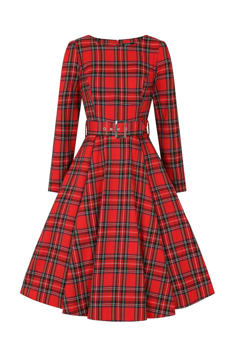 Red Tartan Long Sleeve Burns Night & Rockabilly Style Swing Dress ...