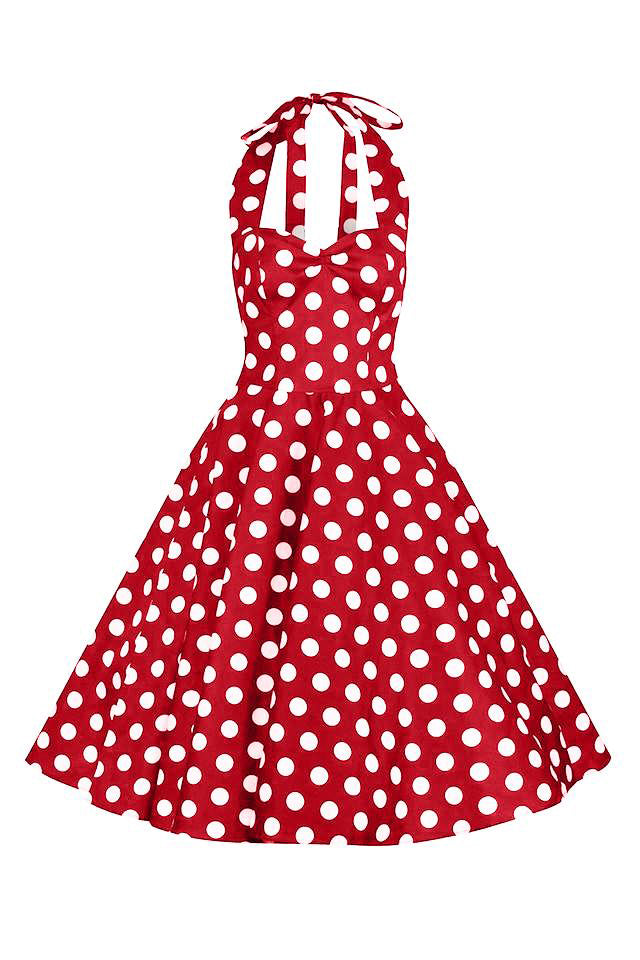 Red and White Polka Dot Rockabilly 50s Halter Swing Dress – Pretty ...