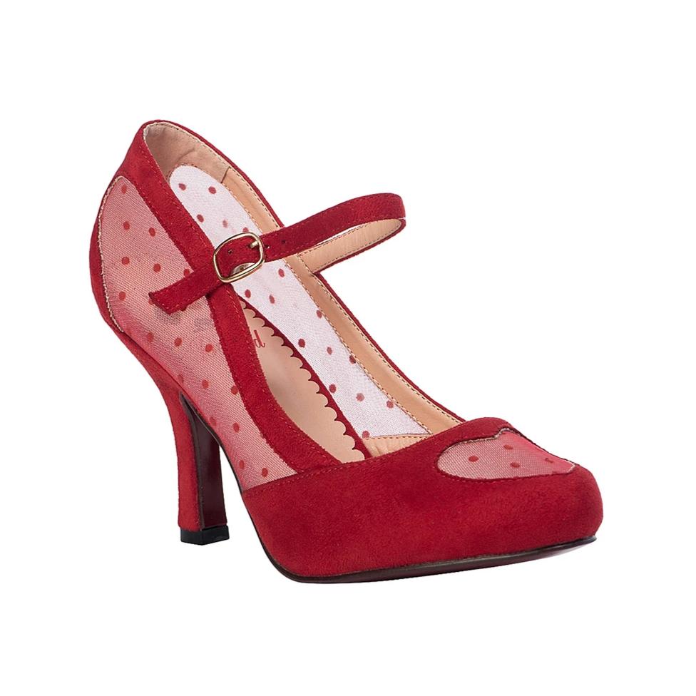 Red Mesh Heart Closed Toe High Heels - Pretty Kitty Fashion