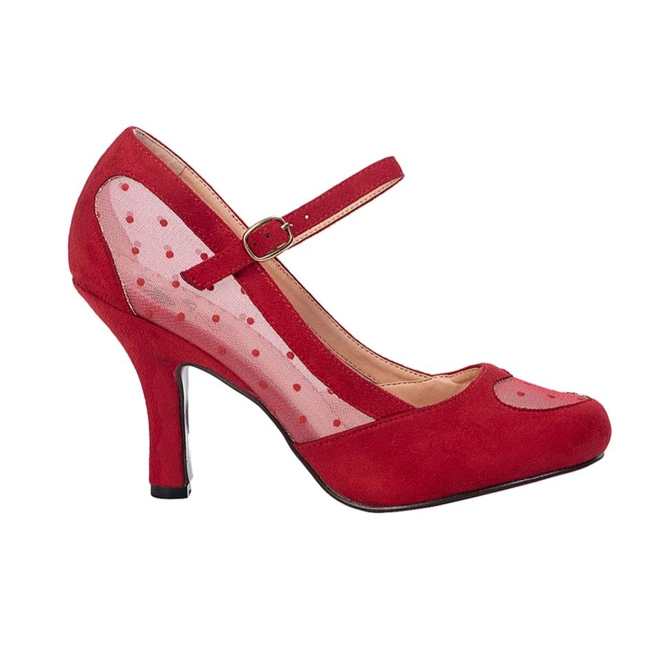 Red Mesh Heart Closed Toe High Heels - Pretty Kitty Fashion