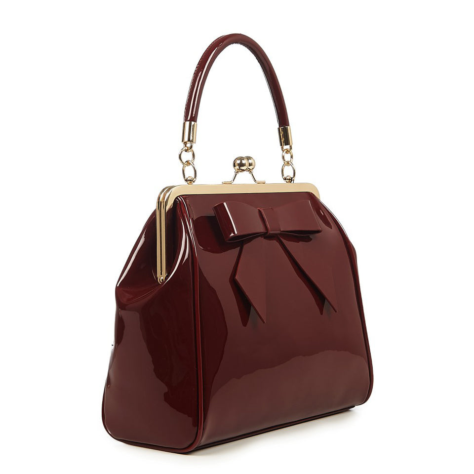 Burgundy Retro Patent Handbag Pretty Kitty Fashion