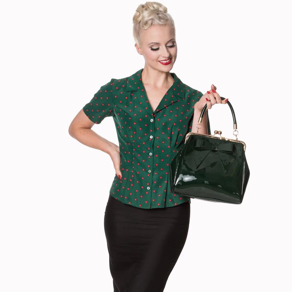 Dark Green Retro Patent Handbag - Pretty Kitty Fashion