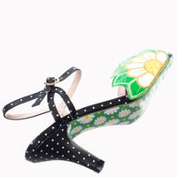 Black Polka Dot Floral Embroidered Open Toe Sandals - Pretty Kitty Fashion