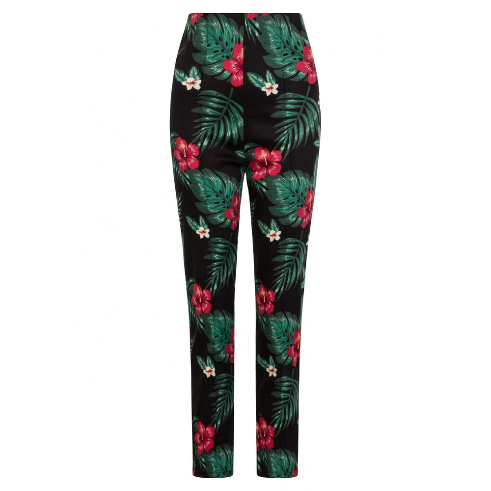 Collectif Black Floral Tropical Trousers - Pretty Kitty Fashion