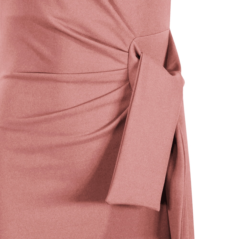 Dusky Pink Short Sleeve Ruched Front Side Tie Bodycon Pencil Dress