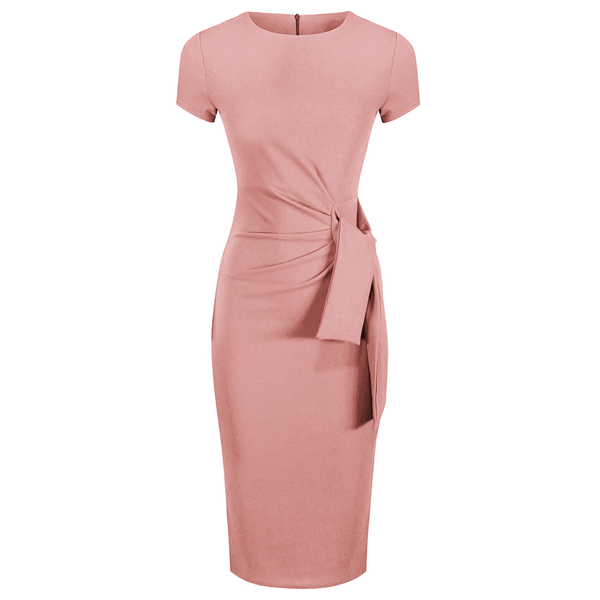 Dusky Pink Short Sleeve Ruched Front Side Tie Bodycon Pencil Dress ...