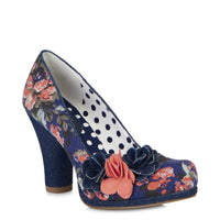 Ruby Shoo Eva Denim Blue and Pink Floral Court Shoe - Pretty Kitty Fashion