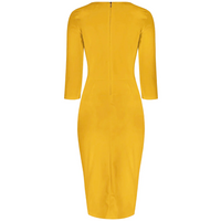 Honey Yellow 3/4 Sleeve Bodycon Pencil  Dress - Pretty Kitty Fashion
