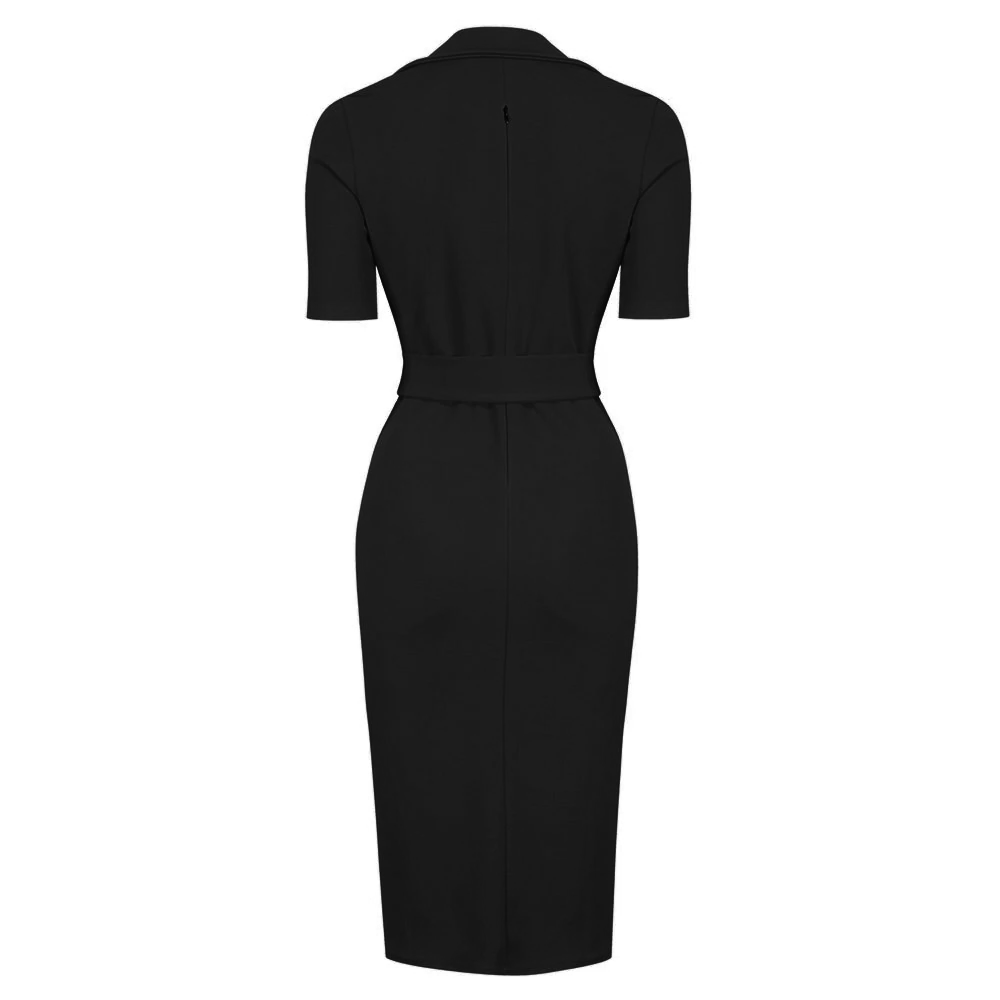 Black Belted Half Sleeve Collared Wiggle Office Dress Pretty Kitty Fashion Black Belted Half Sleeve Collared Wiggle Office Dress Pretty Kitty Fashion
