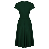 Emerald Green A Line Vintage Crossover Capped Sleeve Tea Swing Dress - Pretty Kitty Fashion