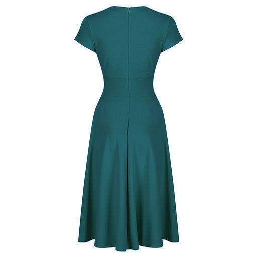 Teal Green Crossover Top Cap Sleeve Vintage A Line Swing Tea Dress
