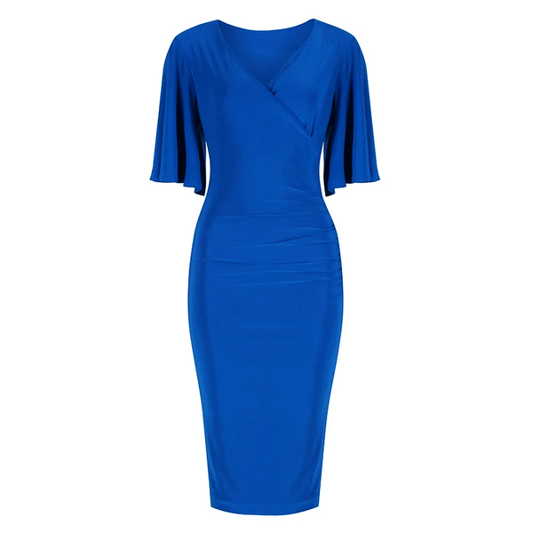 Royal Blue Butterfly Sleeve Slinky Pencil Cocktail Dress - Pretty Kitty ...