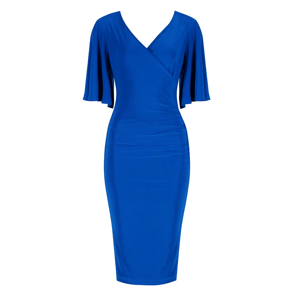 Royal Blue Butterfly Sleeve Slinky Pencil Cocktail Dress - Pretty Kitty ...