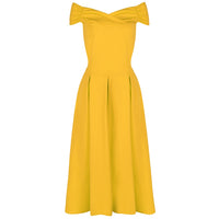 Yellow Cap Sleeve Crossover Top 50s Swing Bardot Dress - Pretty Kitty Fashion