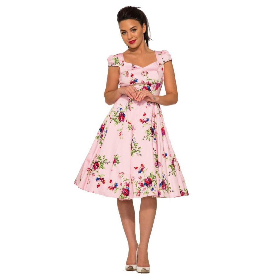 Pink Vintage Floral Blossom Rockabilly Summer Swing Dress - Pretty Kitty Fashion