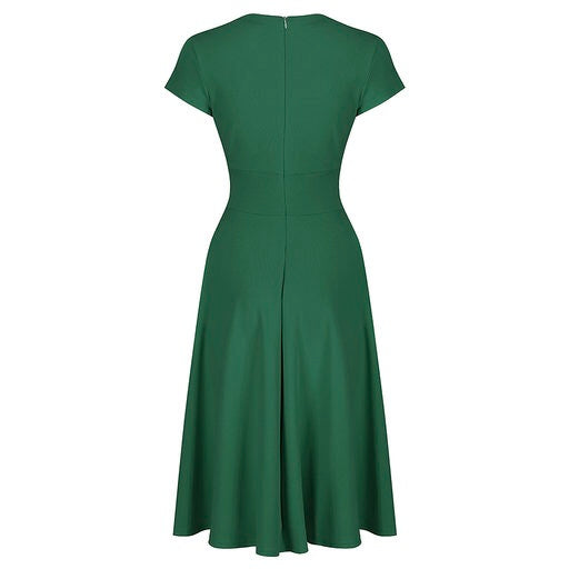 Emerald Green A Line Vintage Crossover Capped Sleeve Tea Swing Dress ...