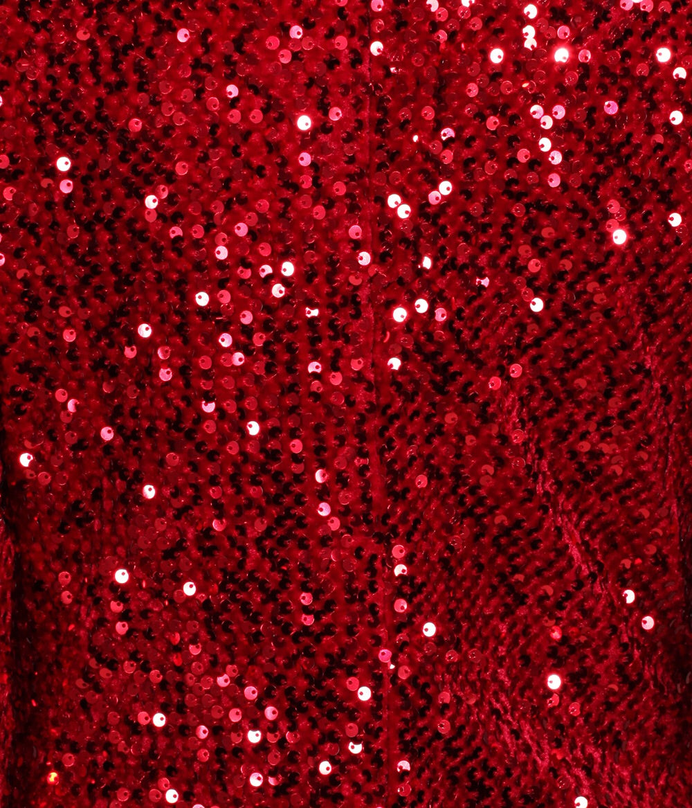Red Velour Sequin Wiggle Dress