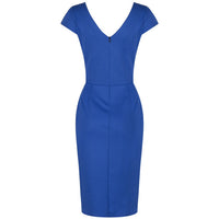 Royal Blue Capped Sleeve Bodycon Wiggle Dress - Pretty Kitty Fashion