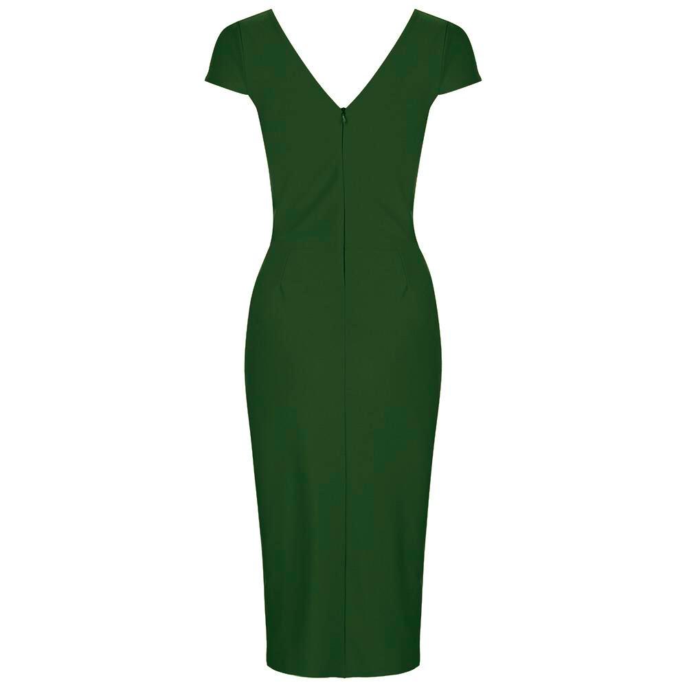 Emerald Green Cap Sleeve Crossover Top Bodycon Wiggle Pencil Dress Pretty Kitty Fashion