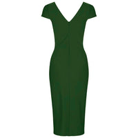 Emerald Green Cap Sleeve Crossover Top Bodycon Wiggle Pencil Dress - Pretty Kitty Fashion